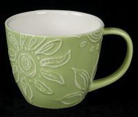 Starbucks 3D Relief Green Floral Flower Hears Coffee Mug Cup